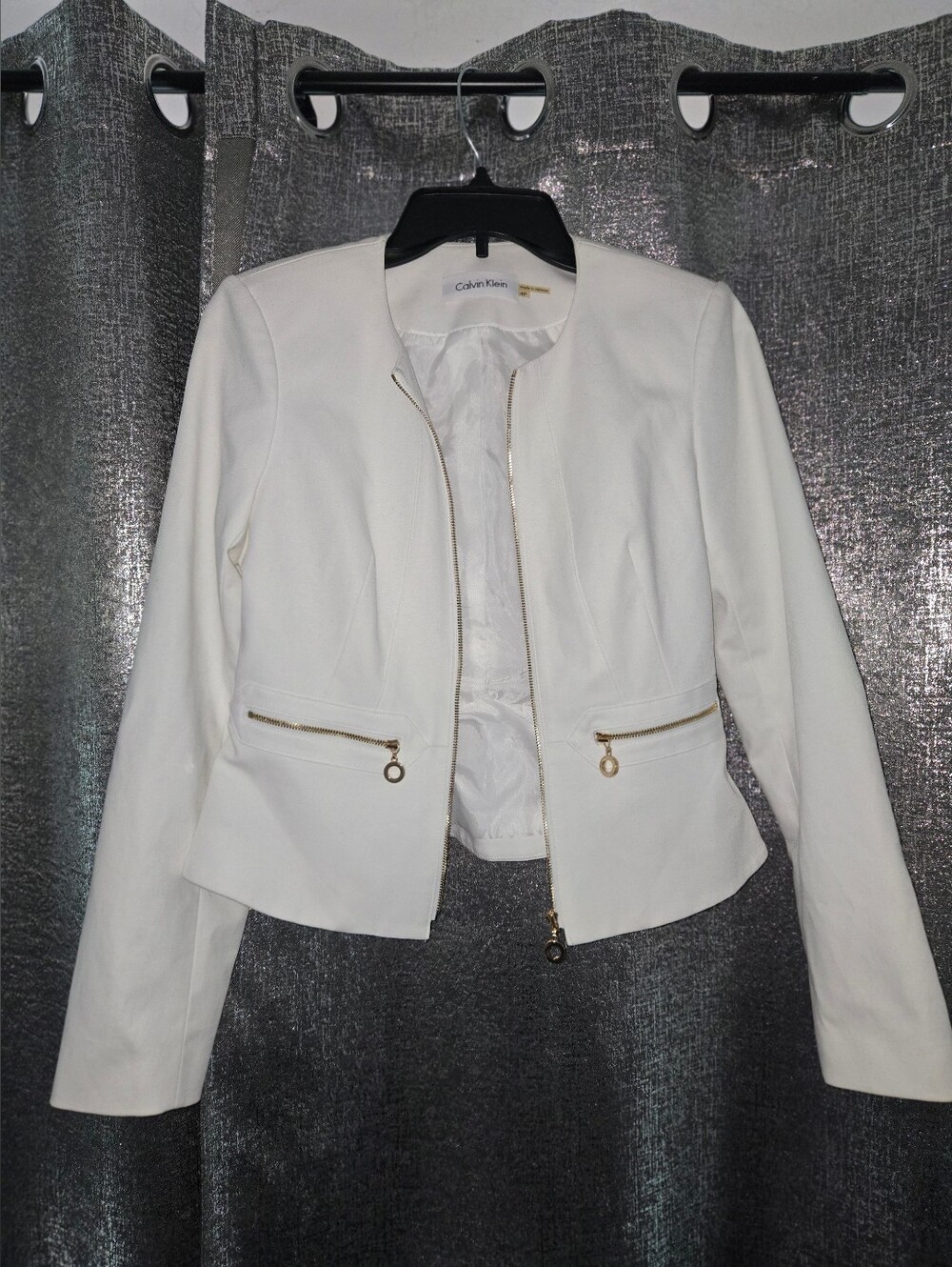 Calvin Klein Women's Off-White Tailored-jacket Gold Colored Zipper 4P